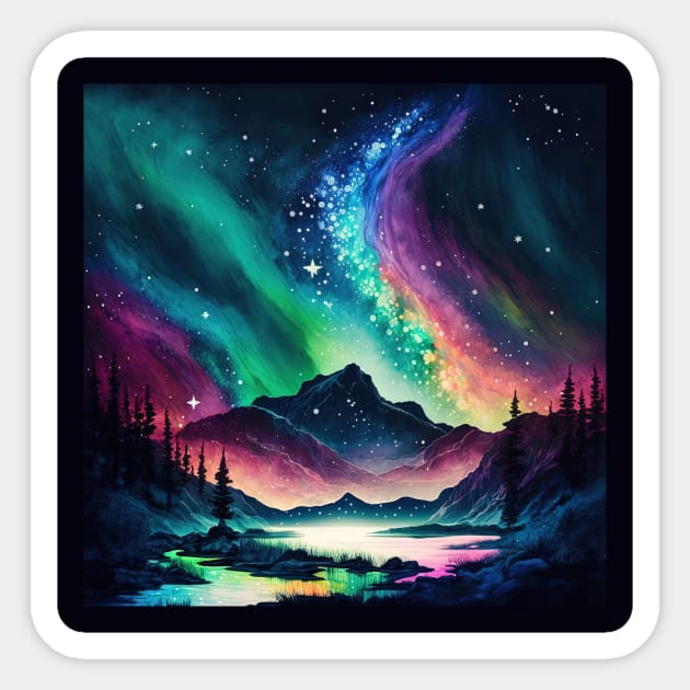 Northern Polar Lights Night Sky Aurora Borealis Sticker by The WYLD Tribe